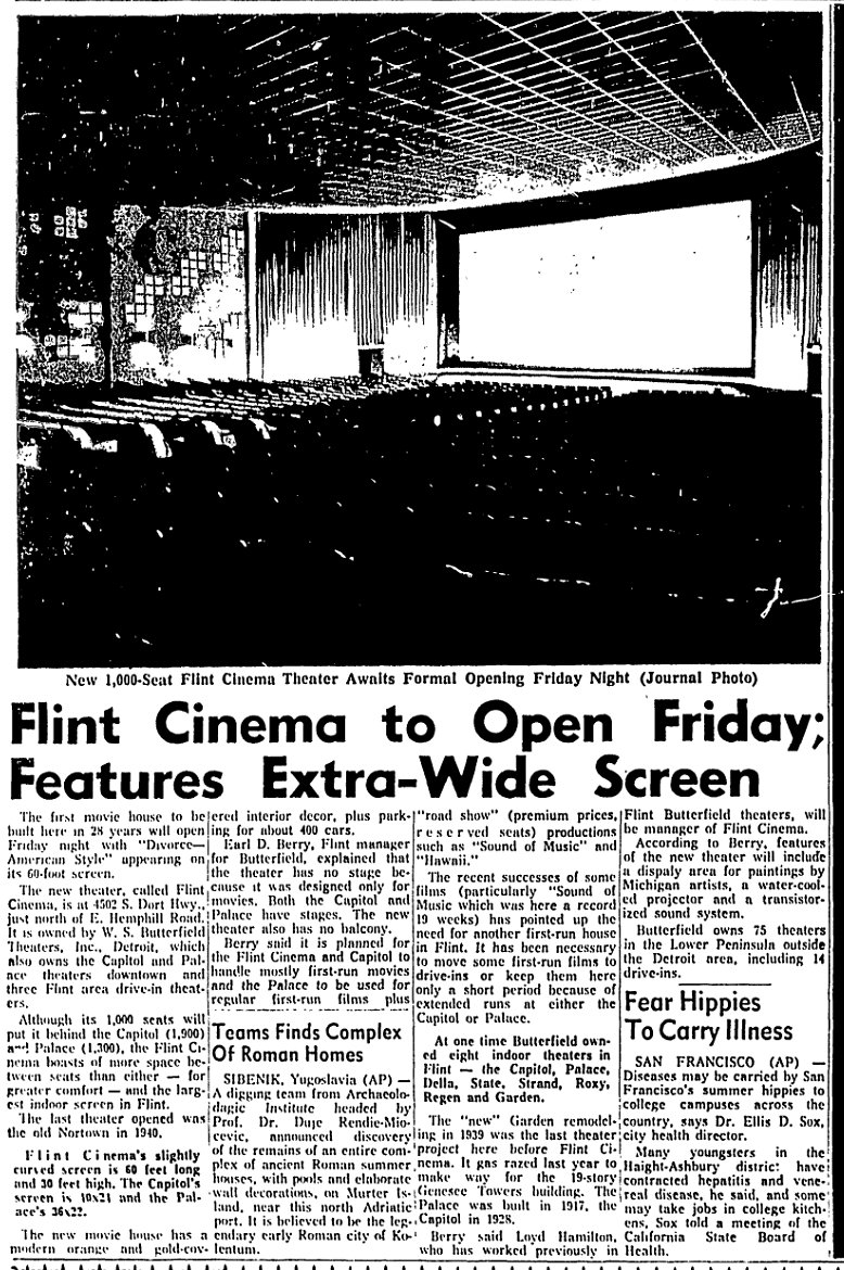 Flint Cinema - 1967 Article On Theater